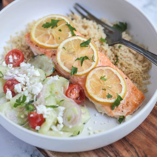Mediterranean Salmon Greek Salad Couscous Recipe