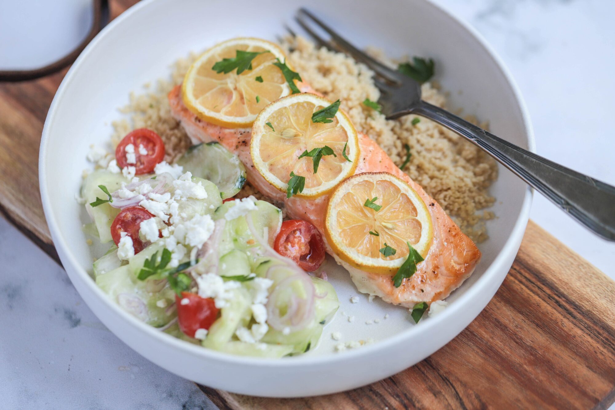 Mediterranean Salmon Greek Salad Couscous Recipe